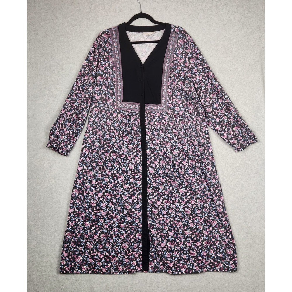 Woman Within Dress Womens 22W Floral Button Front Boho Maxi Long Sleeve‎ Gown